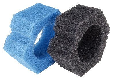 Das Ersatzschwamm-Set besteht aus zwei schwarzen und zwei blauen Schwämmen.
